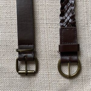 2 Vegan Leather Belts, Brown, Braided